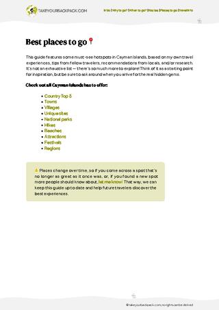example page 3 from our offline Travel Guide for Cayman Islands